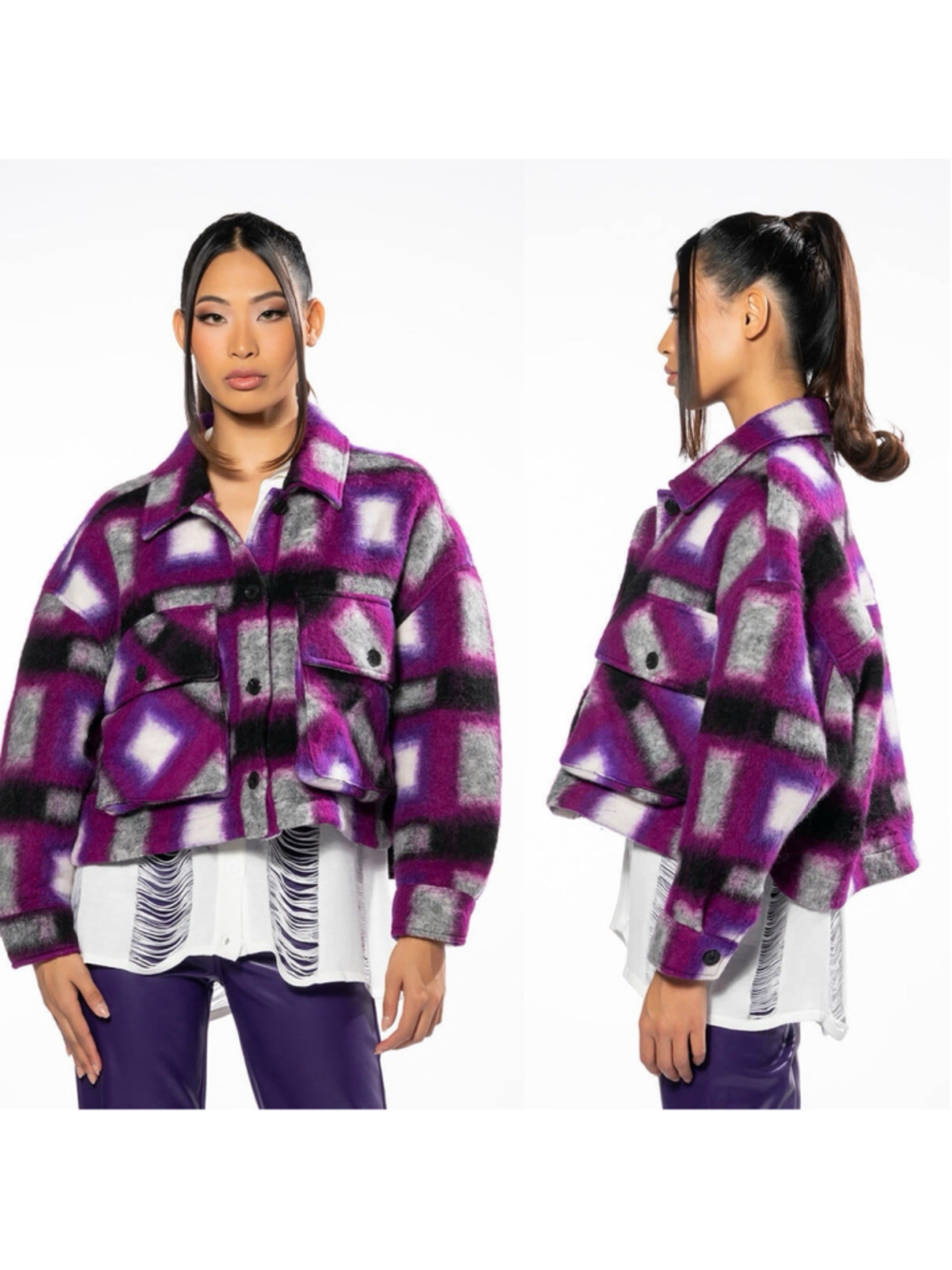 BLANK NYC OVERSIZED LUCK FINDER SHERPA CROP SHACKET JACKET M